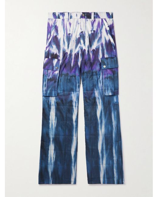 Amiri Blue Flared Tie-Dyed Quilted Shell Cargo Trousers for men