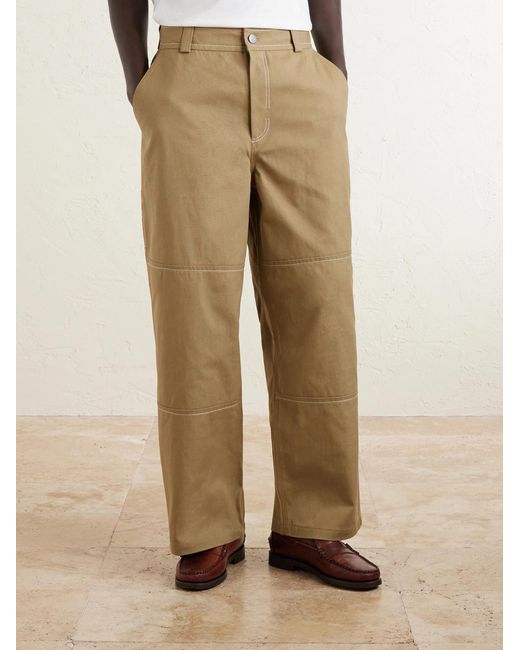 AMI Natural Straight-Leg Cotton-Canvas Trousers for men