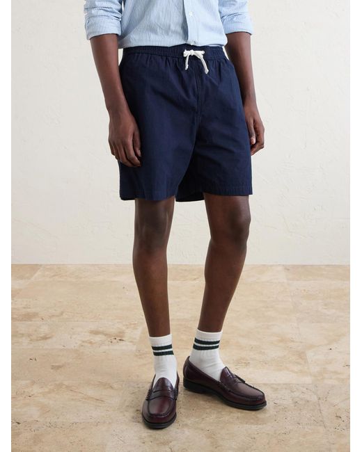 Drake's Blue Straight-Leg Cotton Drawstring Shorts for men