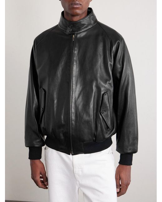 A.PRESSE Black Padded Leather Harrington Jacket for men