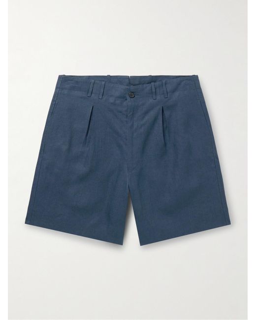 STÒFFA Blue Wide-leg Pleated Linen Shorts for men