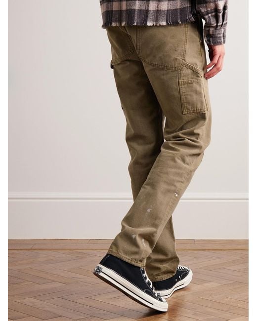 John Elliott Natural Straight-Leg Paint-Splattered Cotton-Canvas Trousers for men