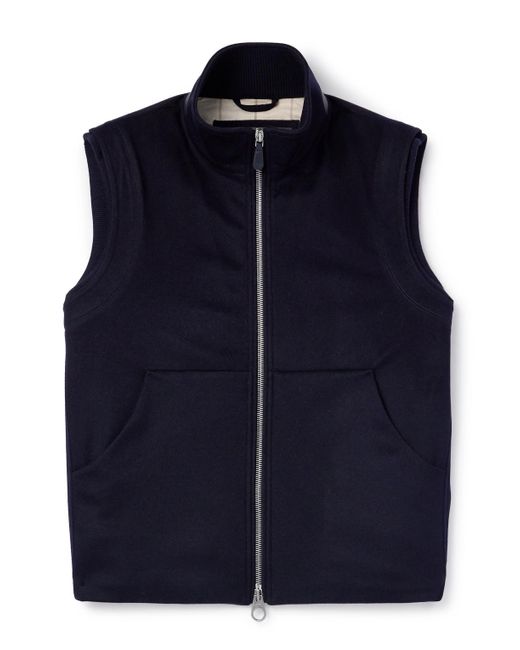 Loro Piana Blue Ume Leather-trimmed Cashmere Zip-up Gilet for men