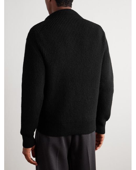 Tom Ford Black Slim-Fit Ribbed Wool And Mohair-Blend Zip-Up Cardigan for men