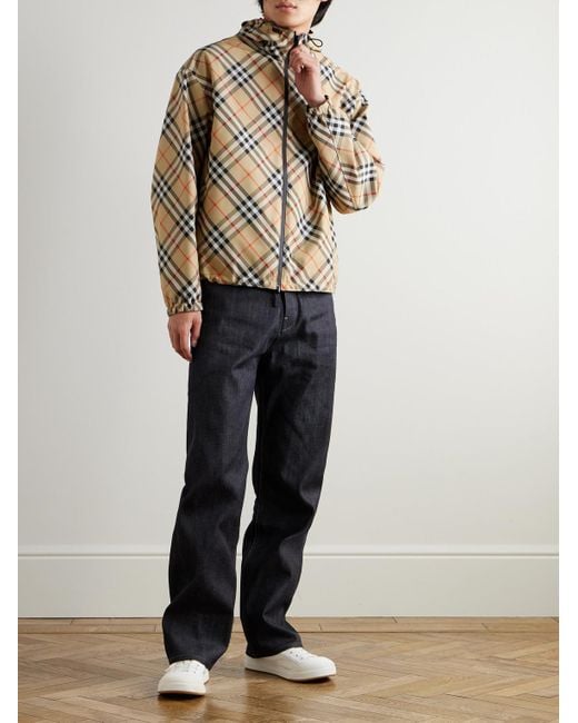 Burberry Natural Reversible Checked Twill And Shell Hooded Jacket for men