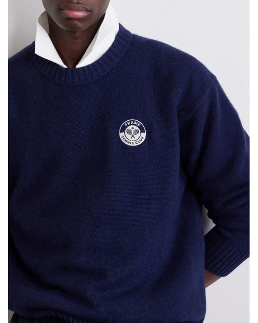 FRAME Blue Logo-Embroidered Cashmere Sweater for men