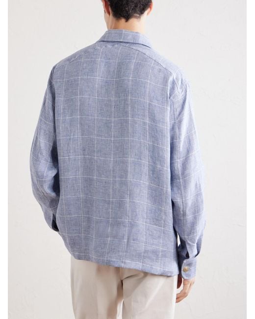Ralph Lauren Blue Clayburn Checked Linen Shirt for men