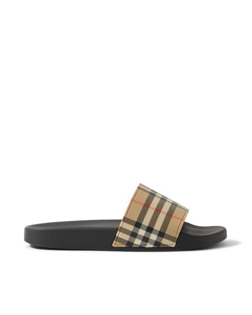Burberry White Checked Rubber Slides for men