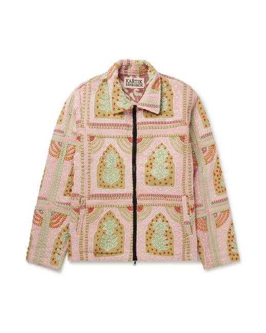 Kartik Research Panelled Embroidered Cotton Jacket in Natural for