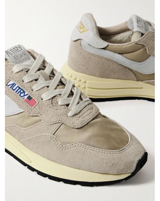 Autry White Reelwind Low Cracked-Leather Trimmed Suede And Shell Sneakers for men