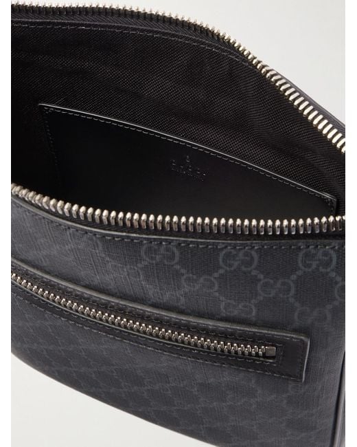 Gucci Black Gg Leather-Trimmed Monogrammed Supreme Coated-Canvas Messenger Bag for men
