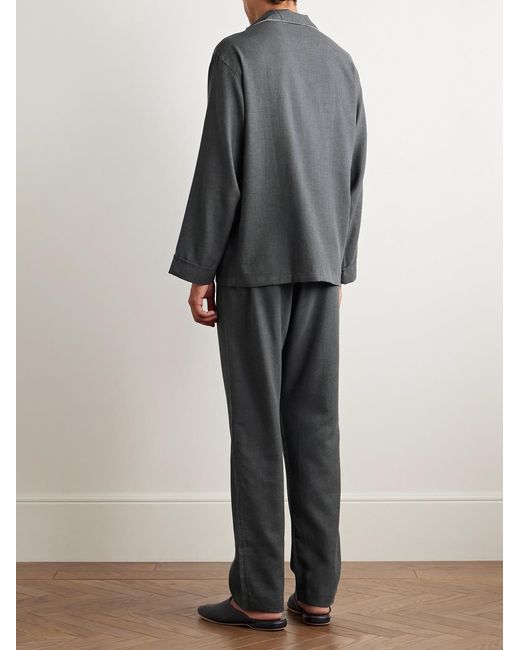 Thom Sweeney Gray Camp-Collar Cotton And Cashmere-Blend Twill Pyjama Set for men
