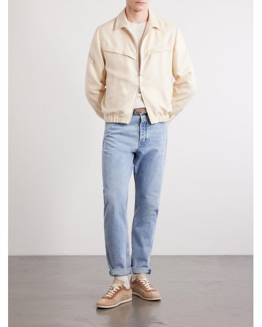 Brunello Cucinelli Natural Herringbone Wool, Silk And Linen-Blend Blouson Jacket for men