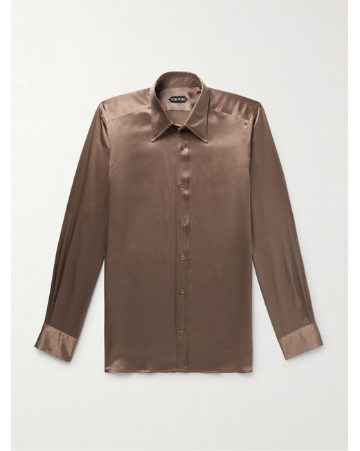 Camicia slim-fit in raso di seta di Tom Ford in Brown da Uomo