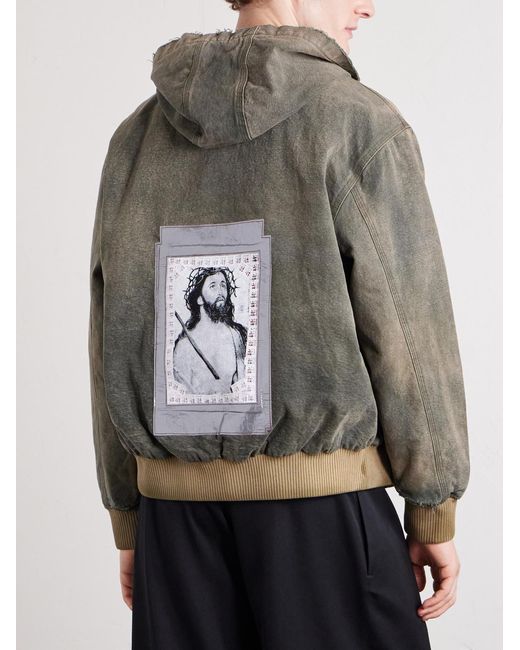 Enfants Riches Deprimes Gray War Started Appliquéd Cotton-canvas Hooded Jacket for men