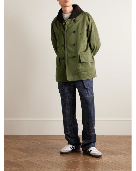 Universal Works Green Reversible Double-Breasted Sherpa-Trimmed Cotton-Twill Jacket for men