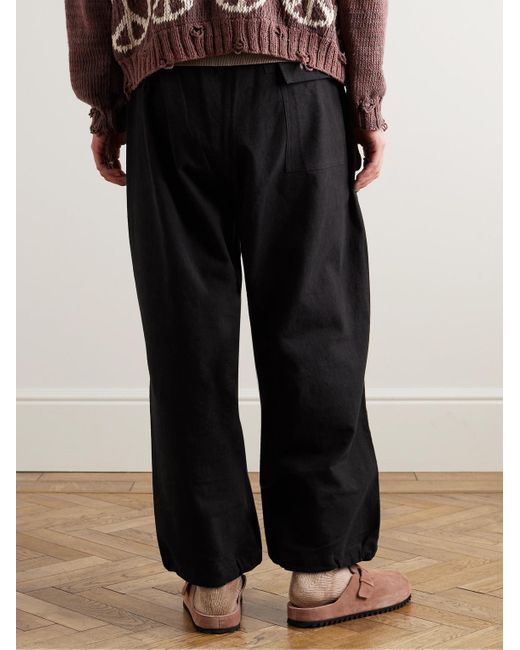STORY mfg. Black Paco Wide-leg Embroidered Slub Organic Cotton Trousers for men