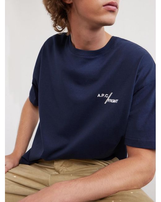 A.P.C. Blue Fragment Logo-Print Cotton-Jersey T-Shirt for men
