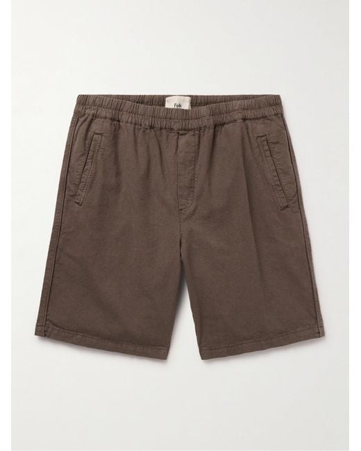 Folk Brown Assembly Straight-leg Linen And Cotton-blend Shorts for men