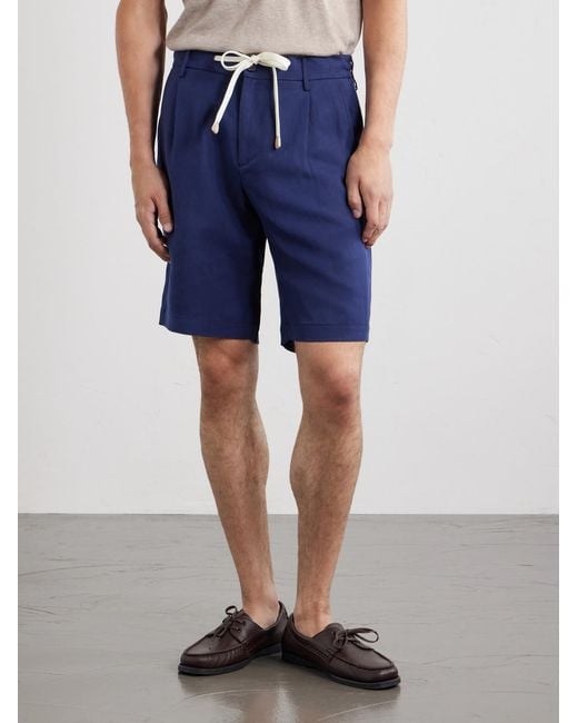 Eleventy Blue Wide-leg Lyocell And Linen-blend Twill Shorts for men