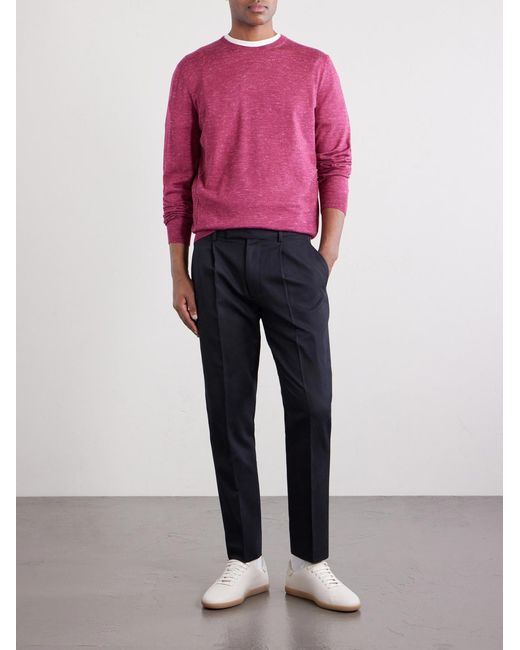 Zegna Blue Straight-leg Pleated Cotton And Linen-blend Trousers for men