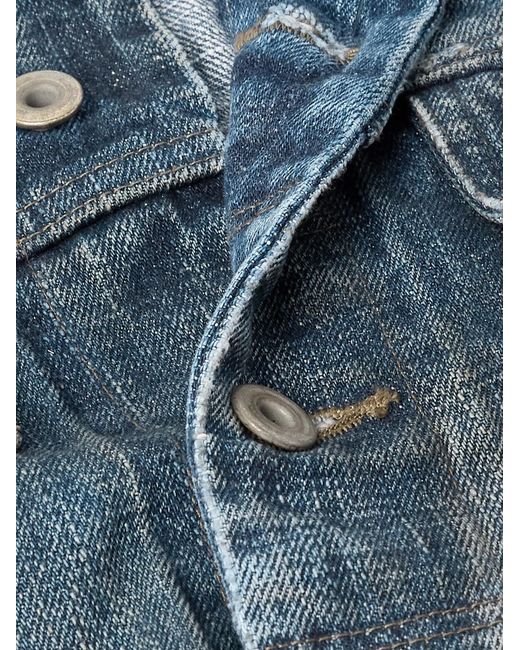 Rick Owens Blue Distressed Denim Trucker Jacket for men