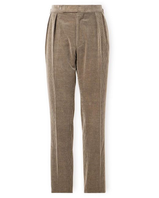 Ralph Lauren Purple Label Natural Gregory Straight-leg Pleated Cotton And Cashmere-blend Corduroy Trousers for men