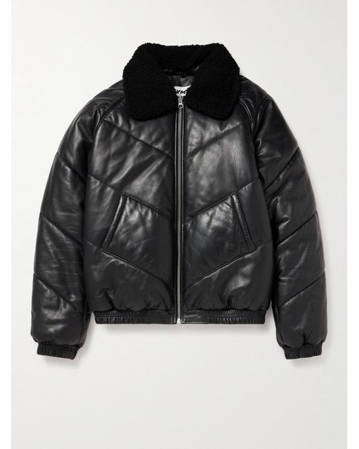 YMC Black Kool Herc Shearling-trimmed Quilted Padded Leather Jacket for men