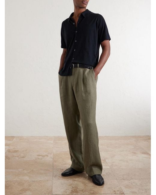 John Smedley Black Folke Sea Island Cotton Shirt for men