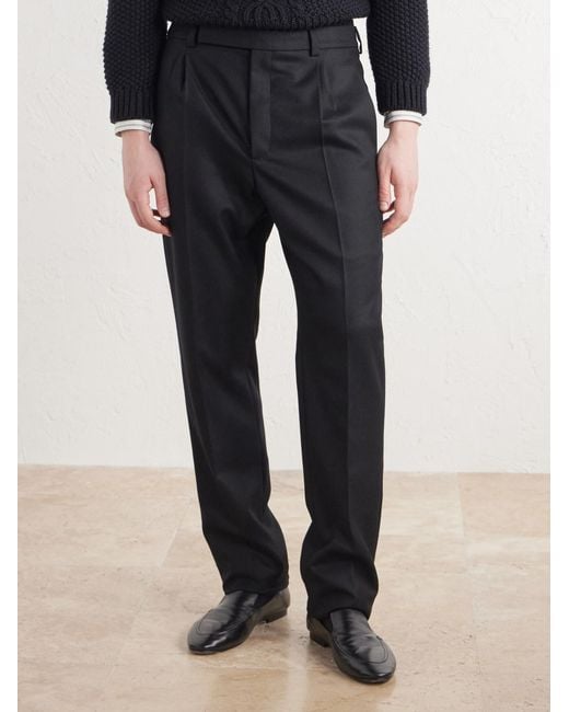 Saint Laurent Blue Tapered Brushed Wool Trousers for men