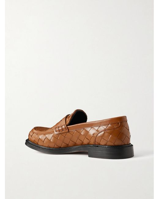 Bottega Veneta Brown James Woven Leather Penny Loafers for men