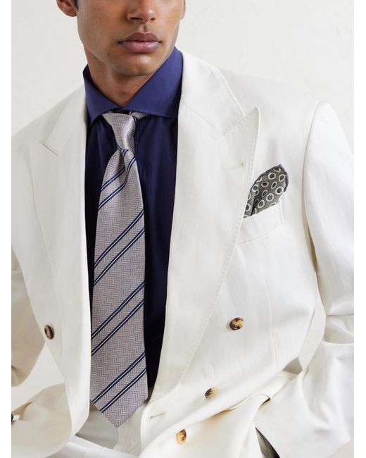 Brunello Cucinelli Gray Polka-dot Silk Pocket Square for men