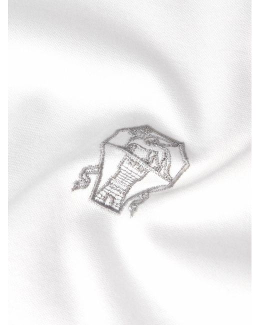 Brunello Cucinelli White Logo-Embroidered Cotton-Jersey T-Shirt for men