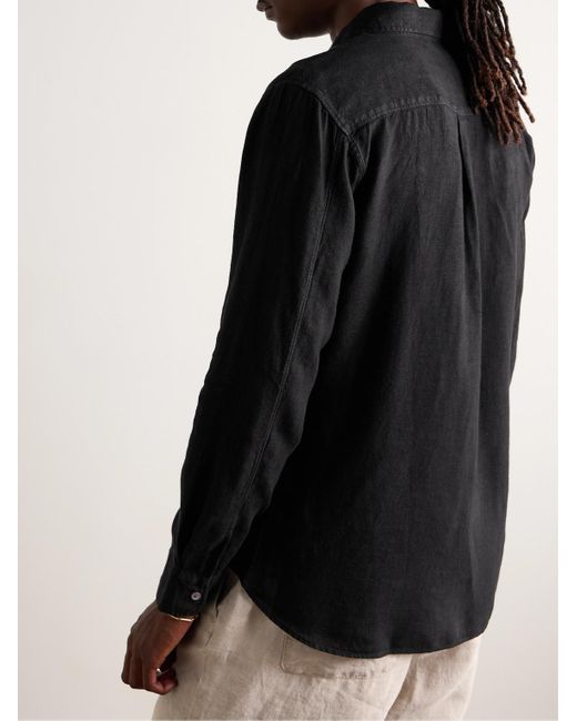 Mr P. Black Garment-dyed Linen Shirt for men