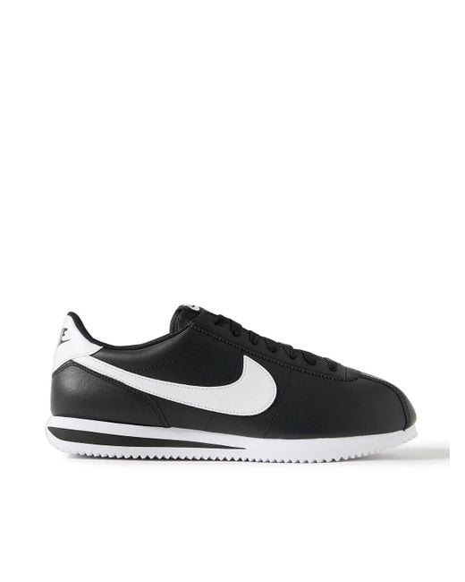 Nike Black Cortez Mesh-panelled Leather Sneakers for men