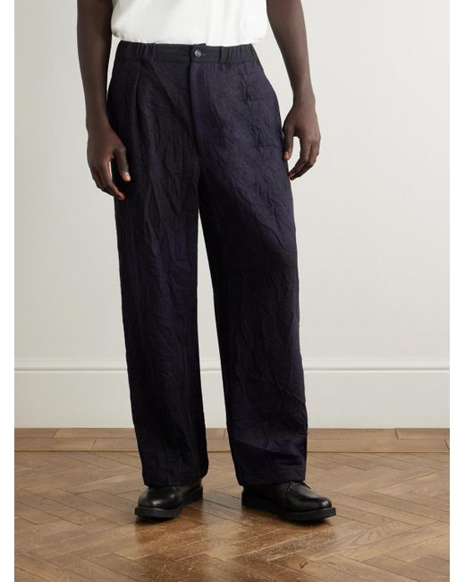 Blue Blue Japan Blue Straight-Leg Wool-Blend Trousers for men