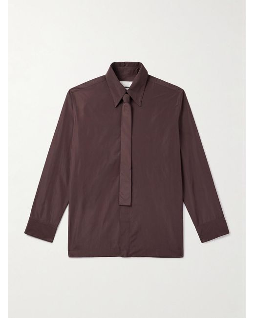 Jil Sander Purple Slim-Fit Tie-Detailed Taffeta Shirt for men