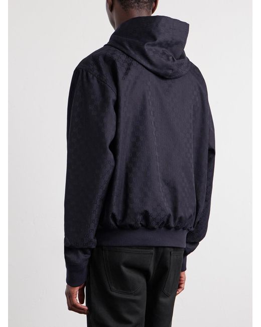 Gucci Blue Logo-Jacquard Cotton-Canvas Hooded Jacket for men