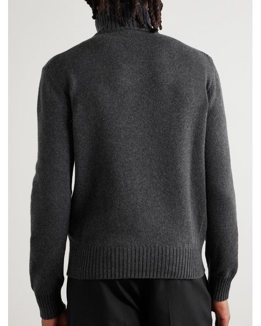 AMI Gray Logo-Embroidered Cashmere And Wool-Blend Rollneck Sweater for men