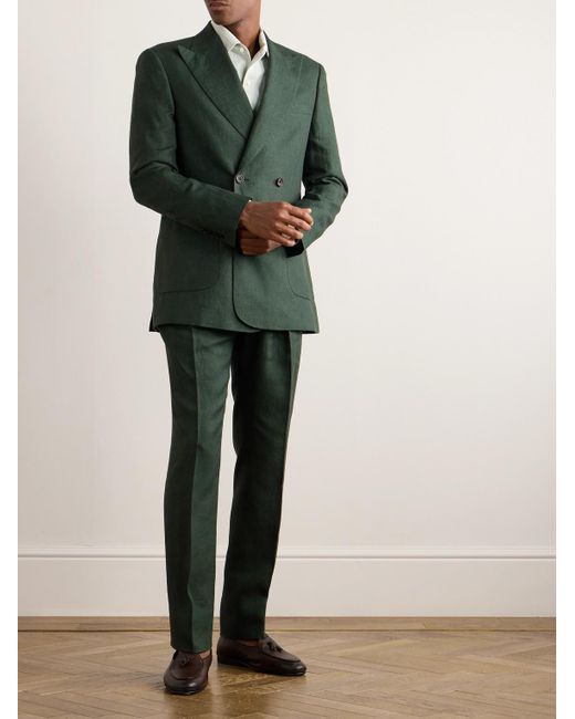 Richard James Green Straight-leg Pleated Linen Suit Trousers for men