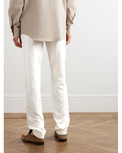Ralph Lauren Purple Label White Dorset Straight-leg Pleated Silk And Linen-blend Trousers for men