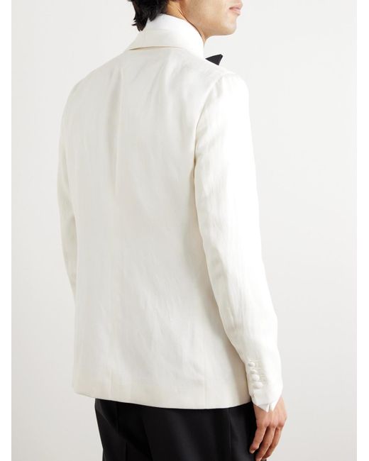 Caruso White Shawl-collar Silk And Linen-blend Tuxedo Jacket for men