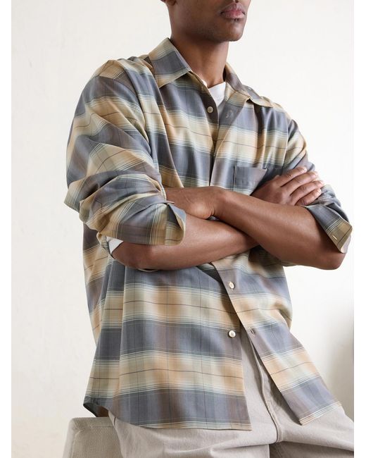 Auralee Blue Checked Wool-poplin Shirt for men