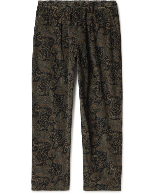 Universal Works Gray Tapered Paisley-print Cotton-corduroy Drawstring Trousers for men