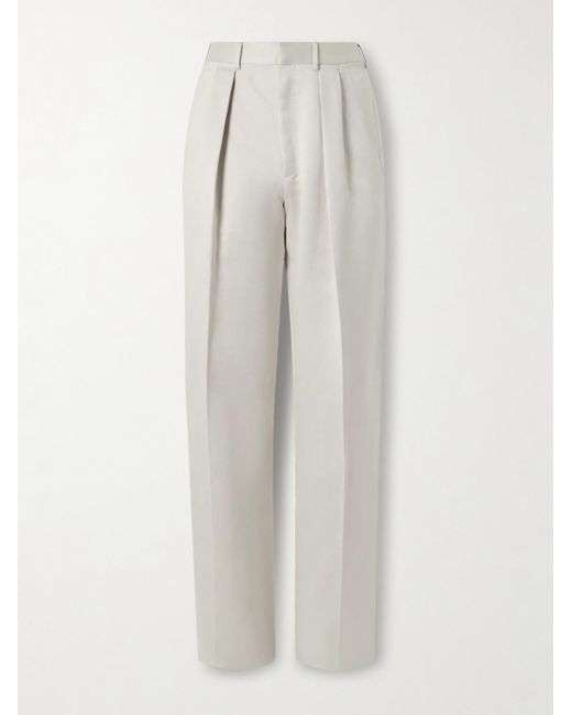 Tom Ford White Wide-Leg Pleated Cotton And Silk-Blend Satin Tuxedo Trousers for men