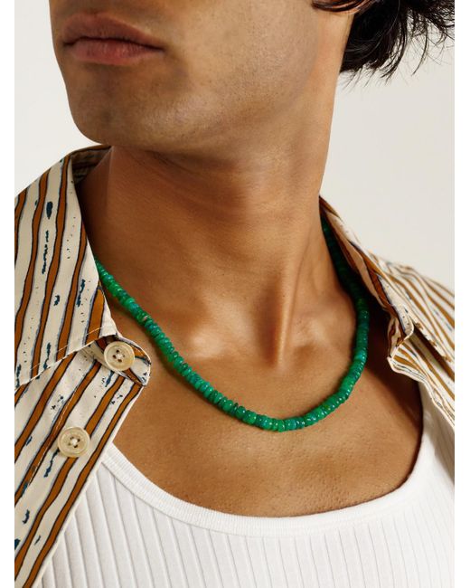 JIA JIA Green Jumbo Gold Opal Beaded Necklace for men