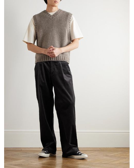 Oliver Spencer Black Orsman Wide-Leg Cotton-Blend Corduroy Trousers for men