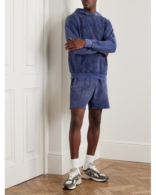Les Tien Blue Yacht Straight-Leg Garment-Dyed Cotton-Jersey Drawstring Shorts for men