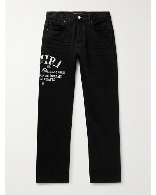 Amiri Gerade geschnittene Jeans mit Logostickerei und Lederbesatz in Distressed-Optik in Black für Herren