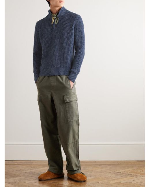 Faherty Brand Blue Waffle-knit Wool And Cashmere-blend Sweater for men
